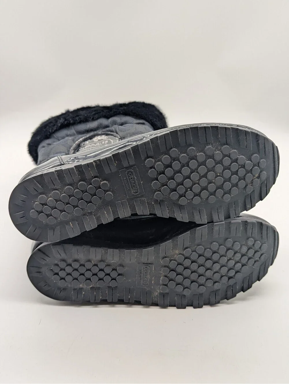 Coach Joyous Quilted Faux Fur Snow Boots Women's size 6 Black Mid-Calf Winter